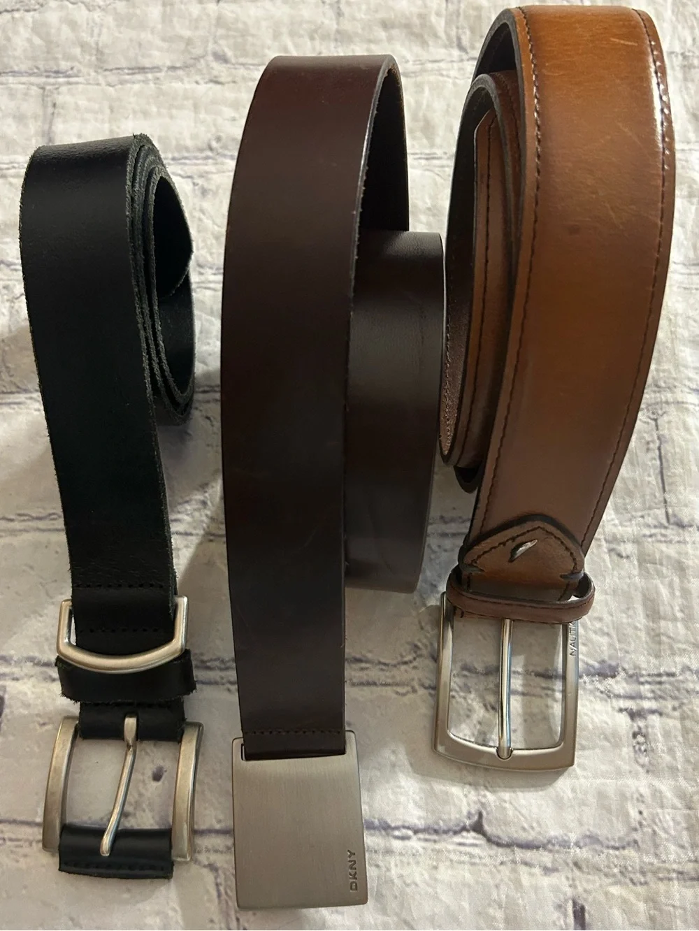 DKNY ITALY CHOCOLATE BROWN 38 & NAUTICA MED BROWN CHUNKY & BLACK LEATHER BELTS